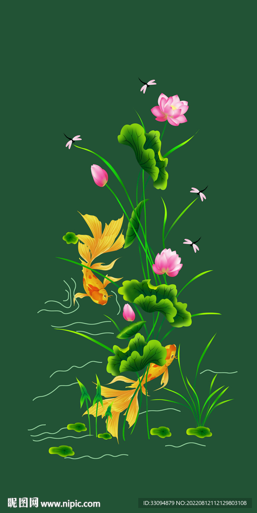 高清精细分层荷花鲤鱼图