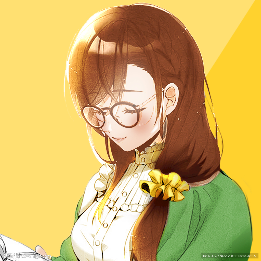 卡通手绘风清新文艺女生头像插画