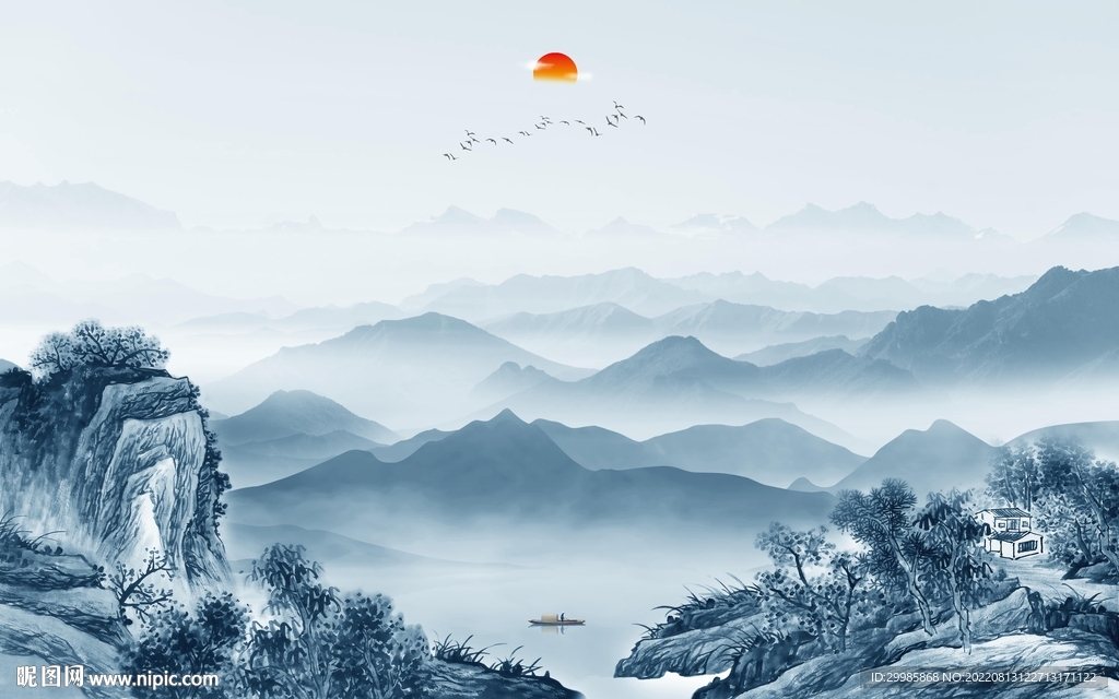 现代意境客厅山水 TIF分层