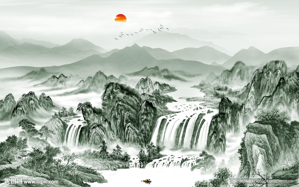 极简意境客厅山水 TIF分层