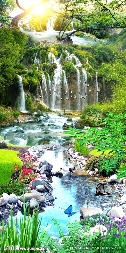 流水生财山水风景玄关