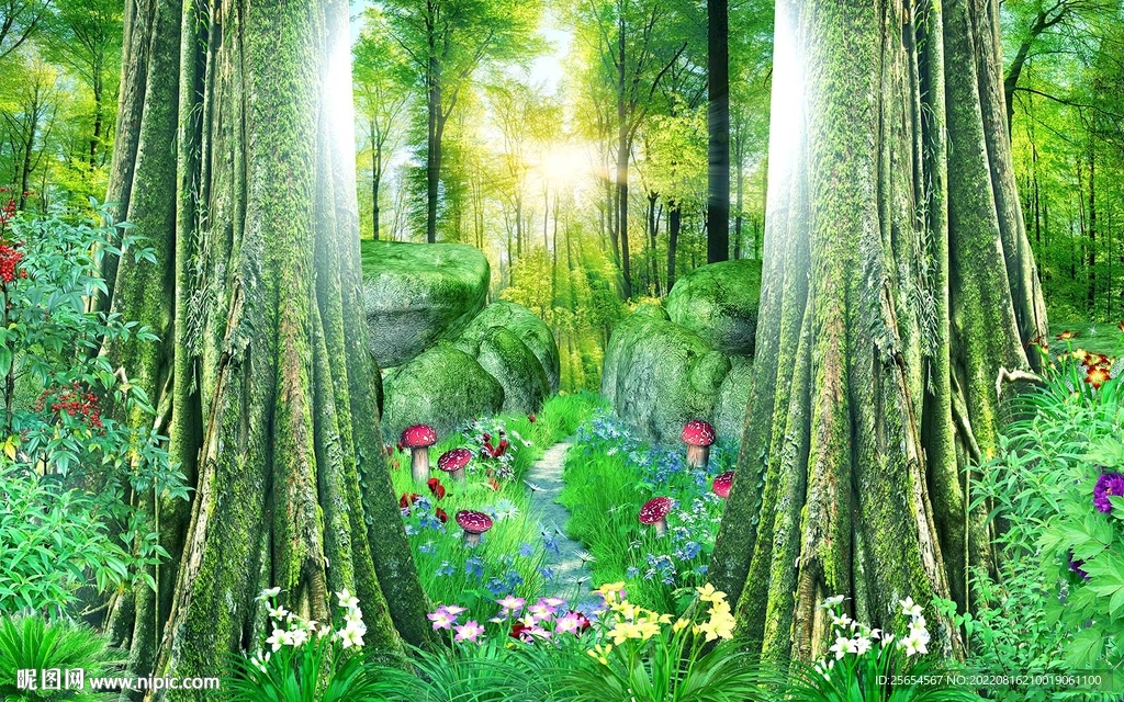 梦幻树林小路背景墙