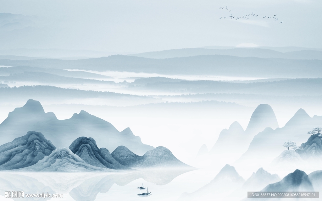 高清 意境山水墙画 Tif分层