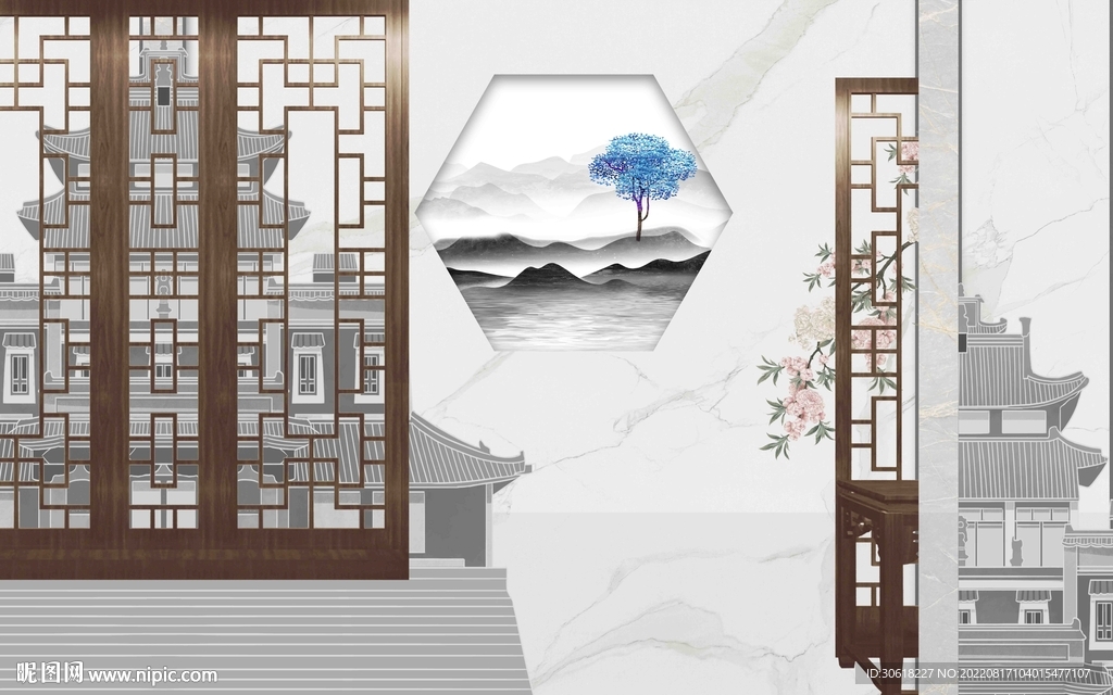 新中式复古格栅背景
