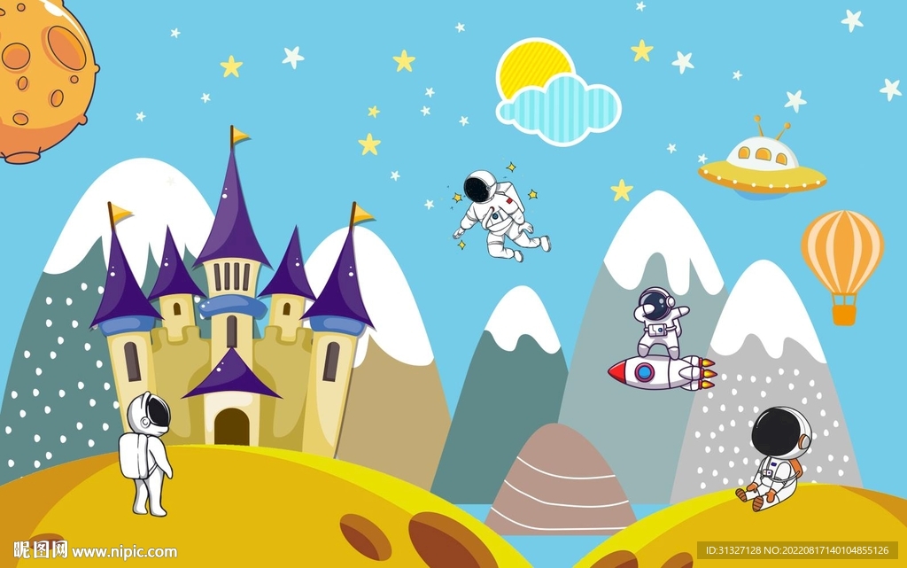 卡通城堡太空旅行宇航员图片