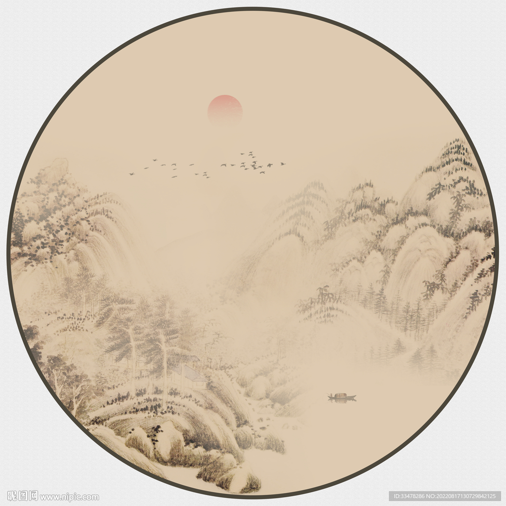 圆形山水画