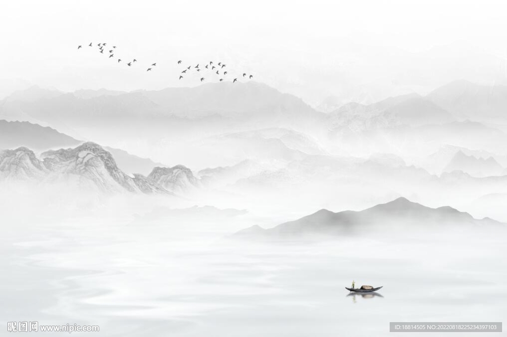 新中式山水画电视背景墙