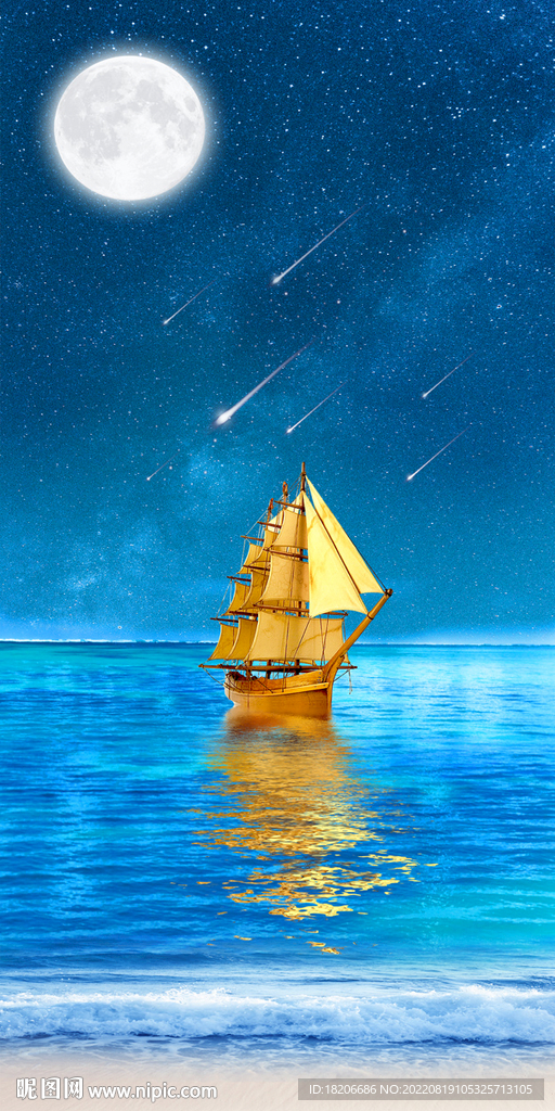 玄关大海一帆风顺形象墙