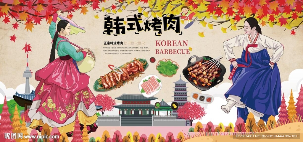 韩国料理烤肉餐饮背景墙壁画