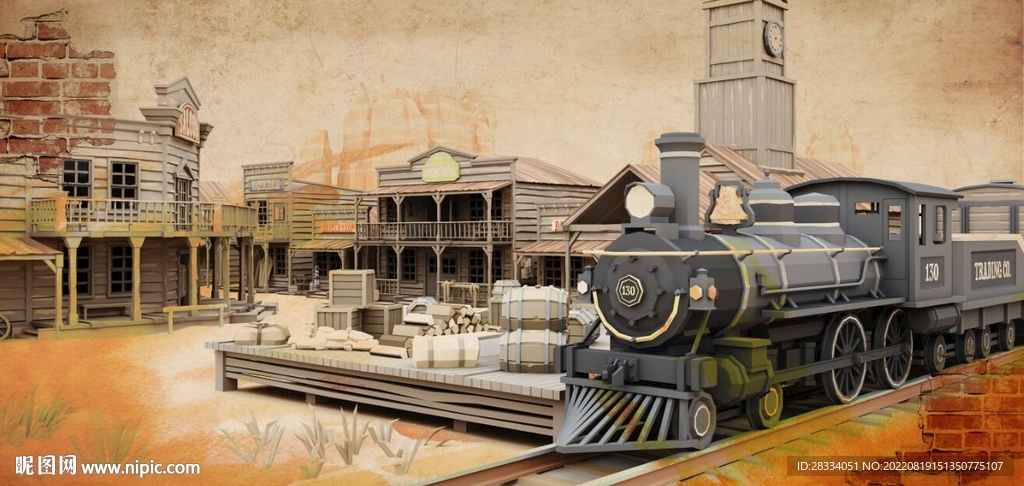 怀旧复古老火车背景墙壁画