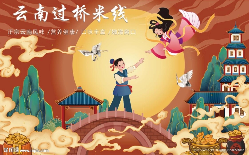 云南过桥米线餐饮背景墙