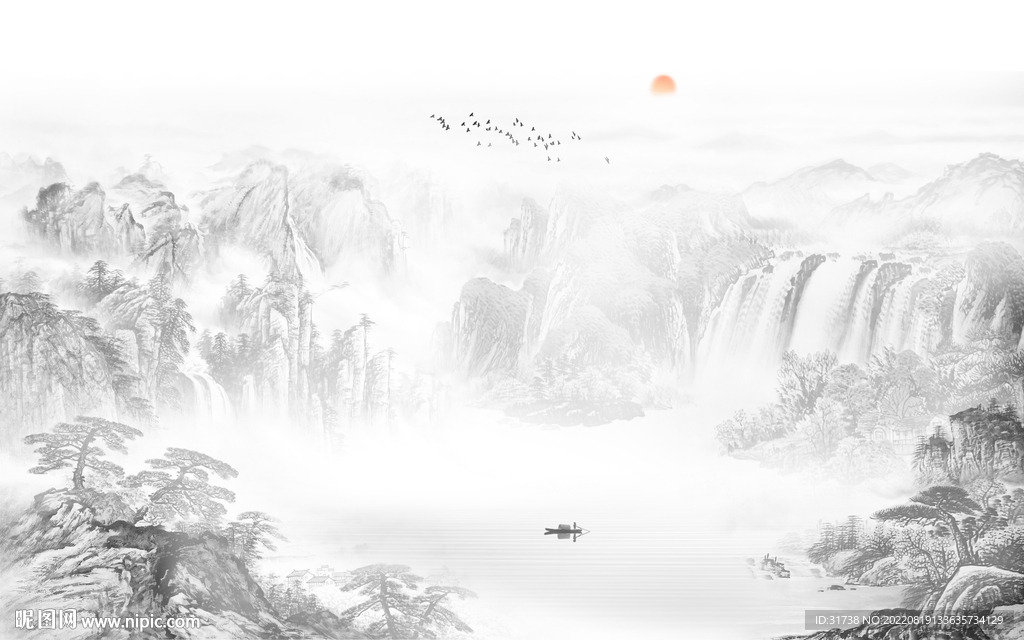 新中式水墨山水背景墙