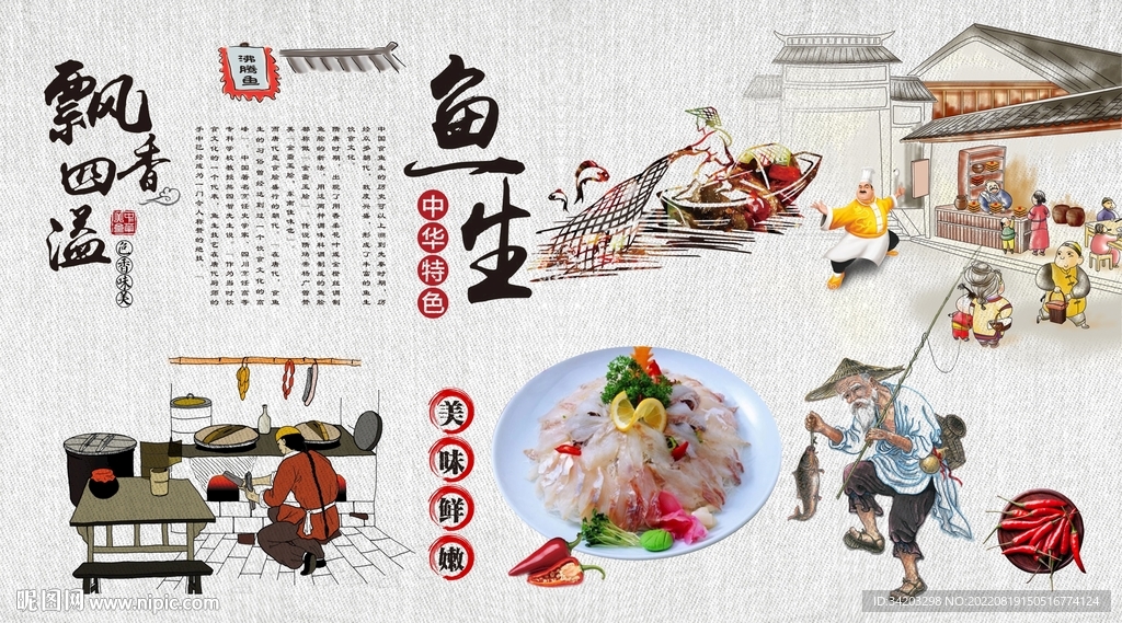 美味鱼生背景墙