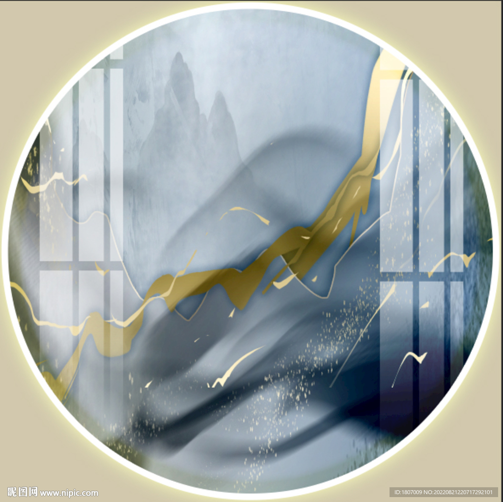 新中式山水大理石水墨装饰画