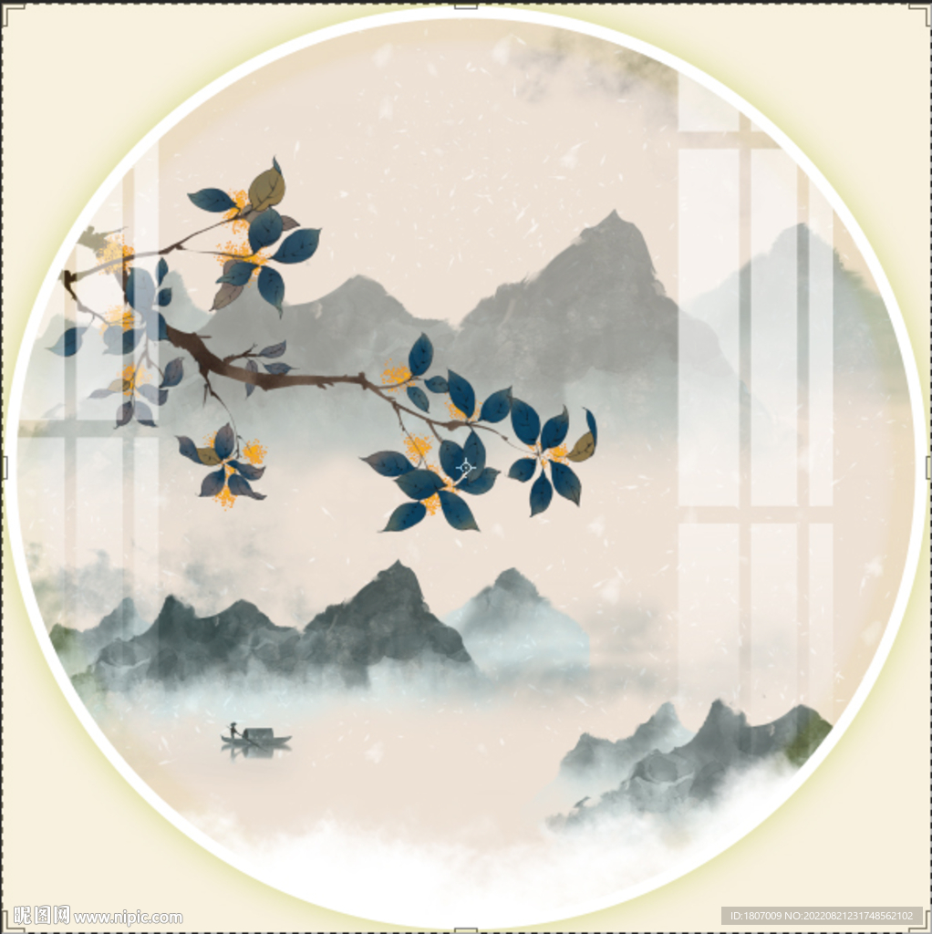 新中式山水大理石水墨装饰画