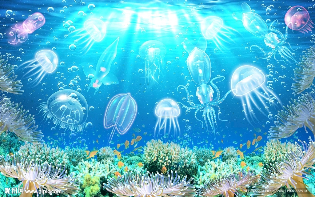 海底世界海母背景墙壁画