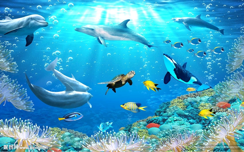 海豚海底背景墙 
