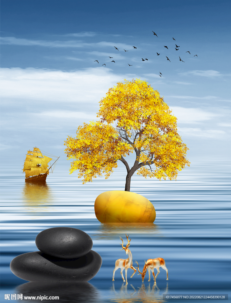 唯美发财树高清艺术挂画装饰画