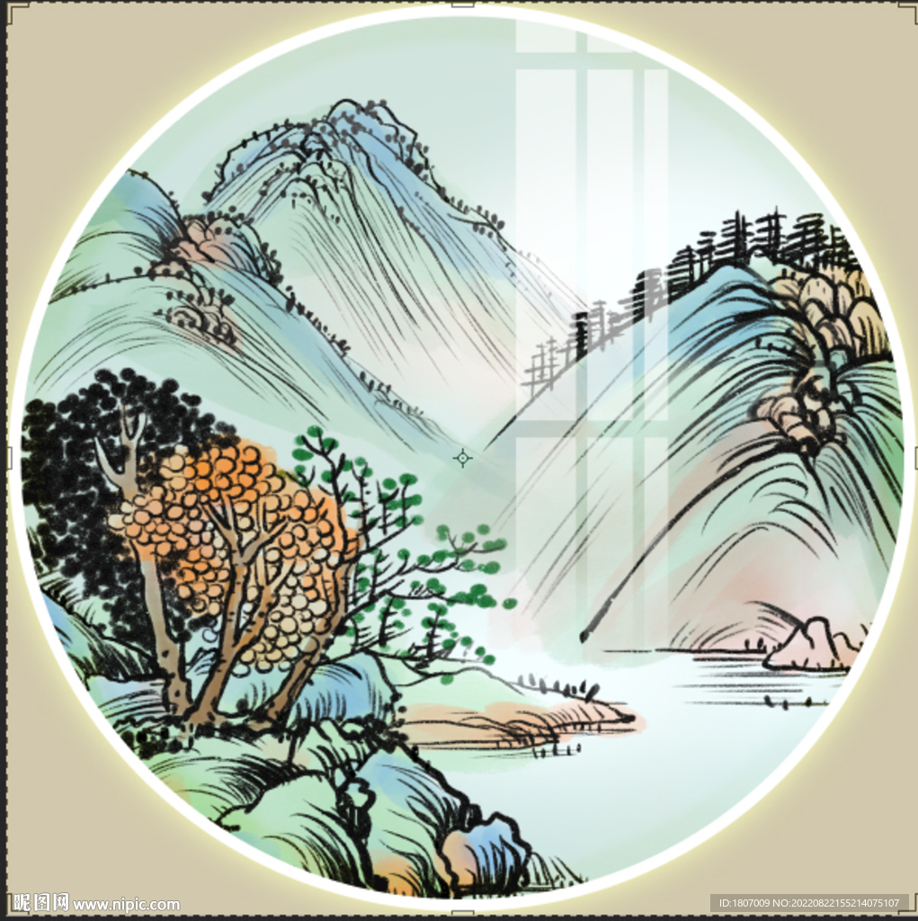 新中式山水大理石水墨装饰画
