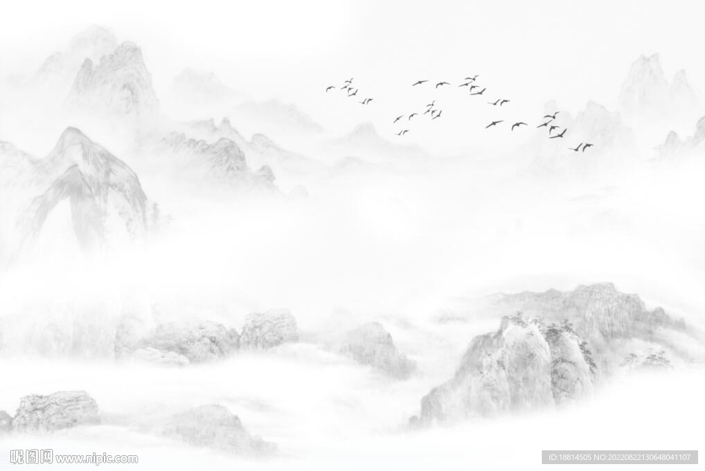 水墨山水中式风景山水背景墙
