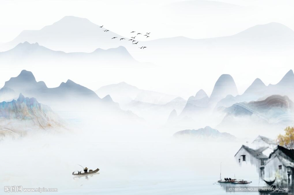 烟雨江南新中式山水背景墙