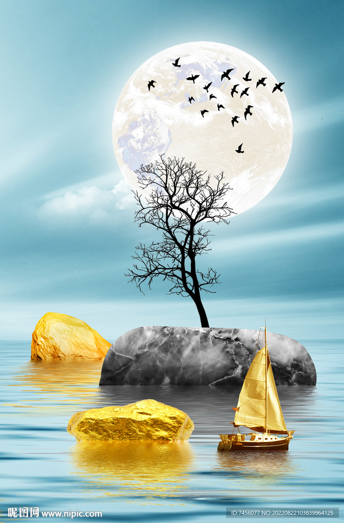 湖泊简约树艺术挂画装饰画