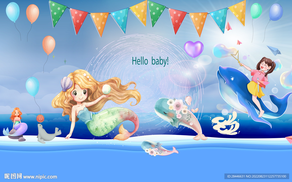 卡通美人鱼背景墙