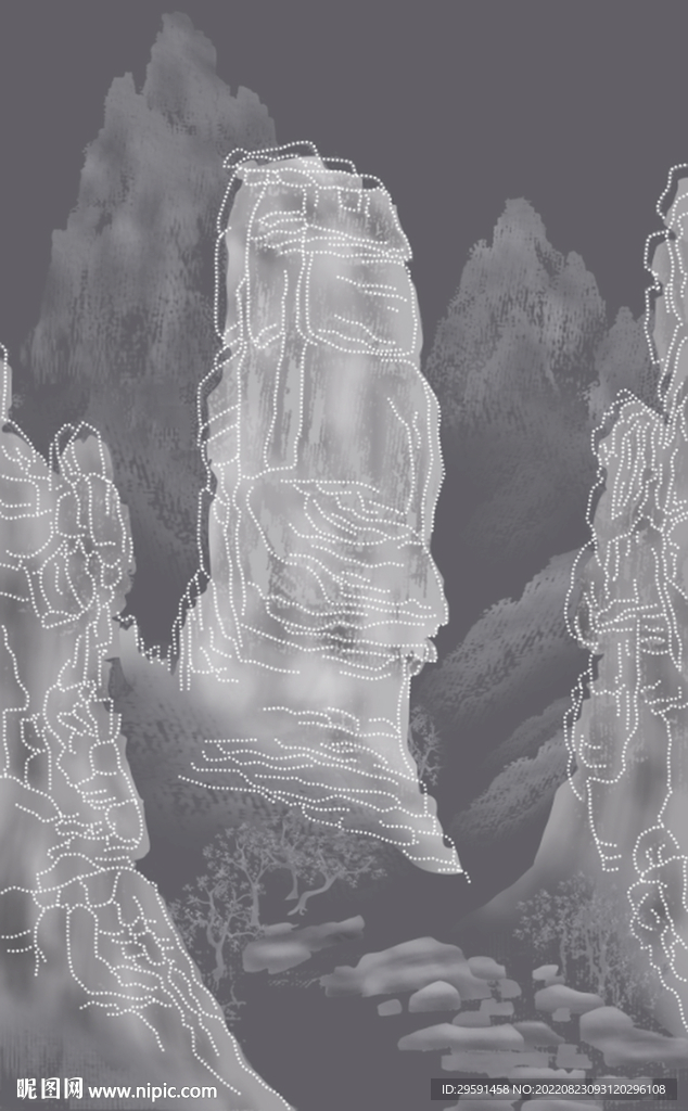 手绘抽象山水画