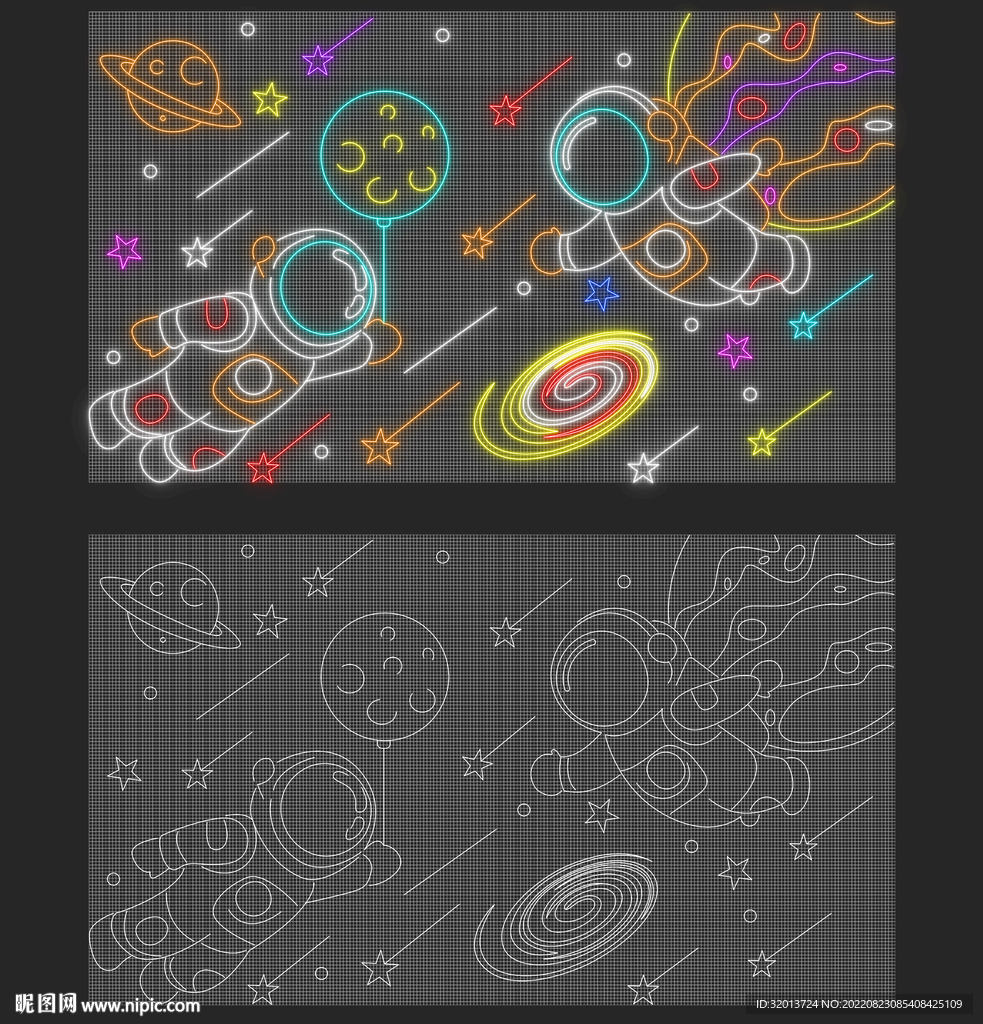 矢量太空人霓虹灯网红墙