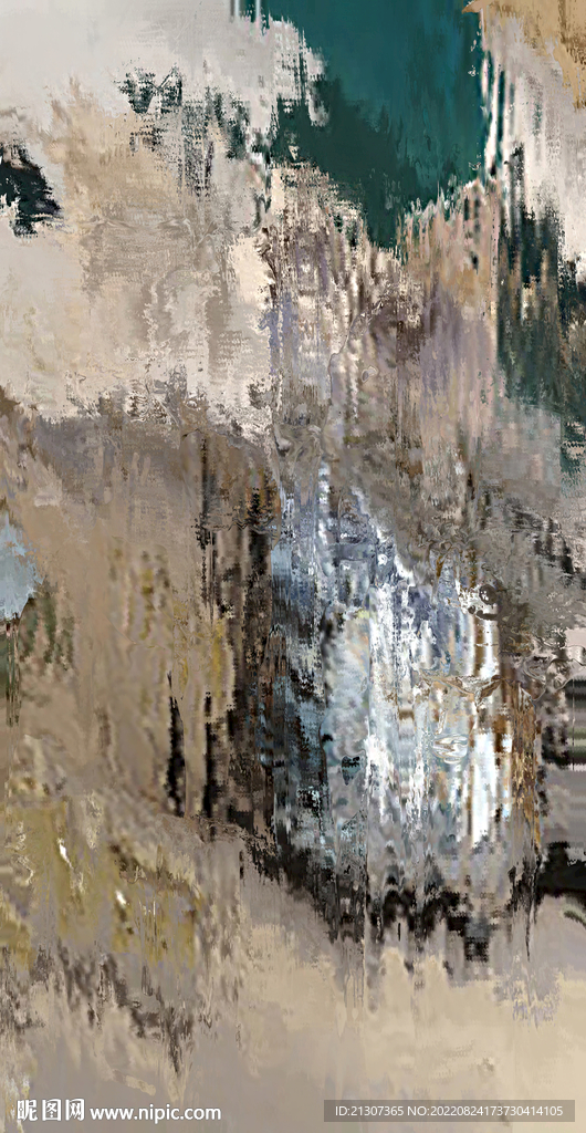 灰绿色抽象色块笔触拼接油画玄关