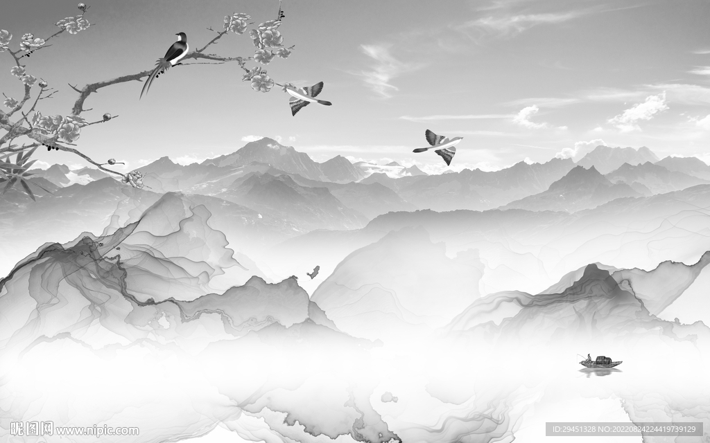 新上架客厅灰山水画 Tif分层