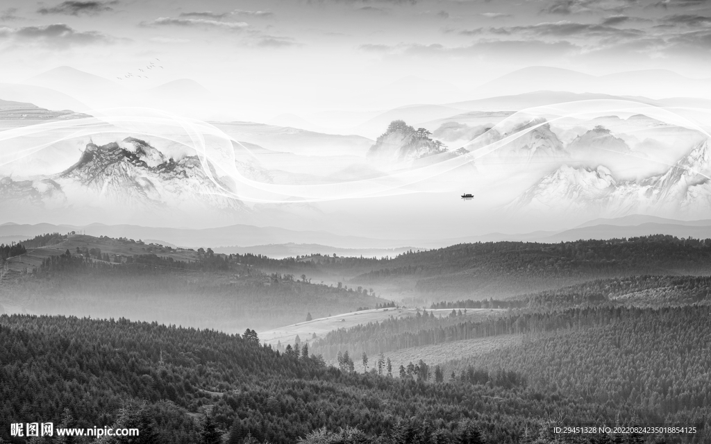 高端客厅灰山水画 Tif分层