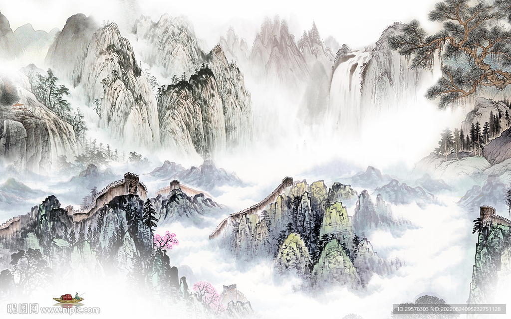 客厅 新中式画山水 TIf分层