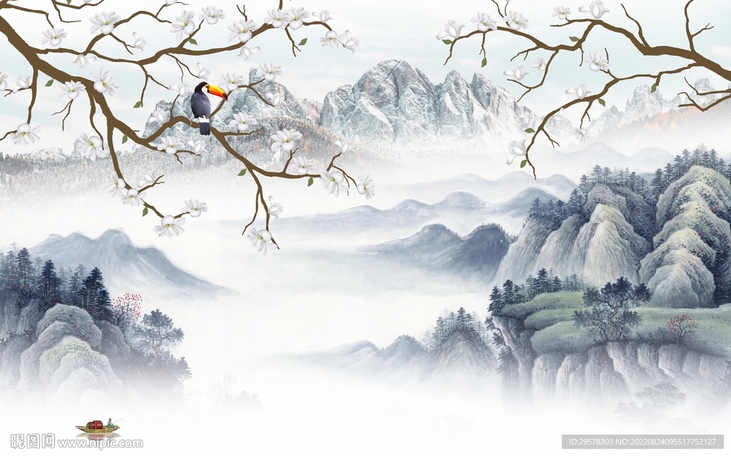 爆款新中式画山水 TIf分层