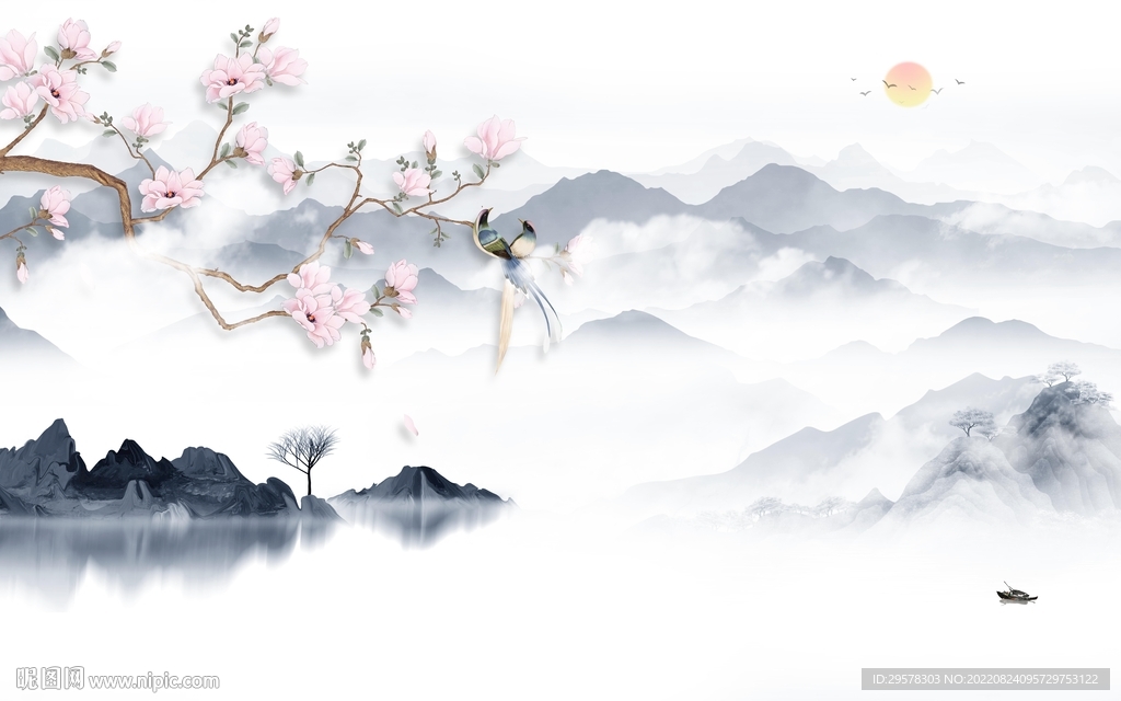 现代新中式画山水 TIf分层