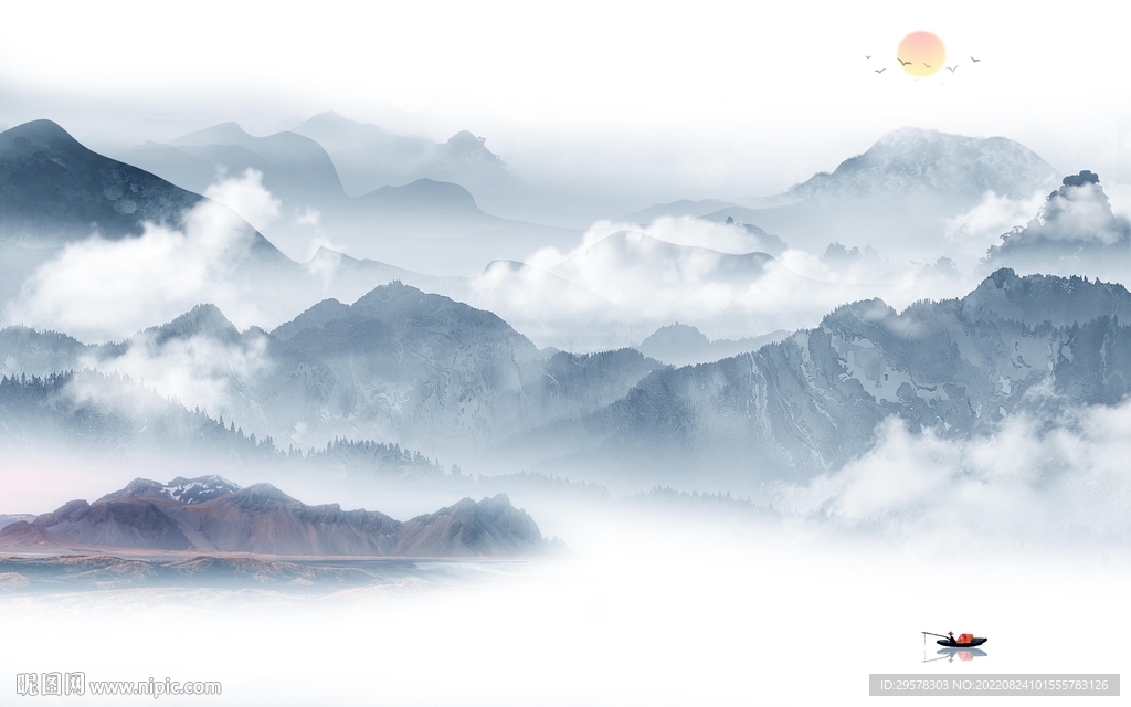 高档 新中式画山水 TIf分层