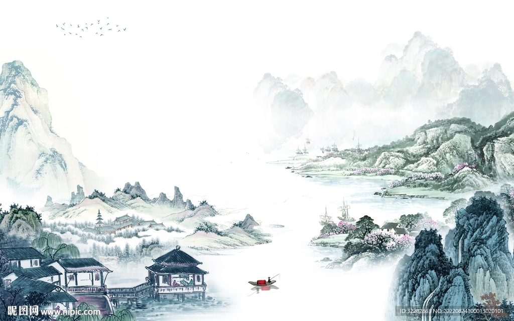 国画高档中式山水 TIf分层