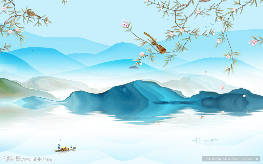 花鸟中式客厅山水 Tif分层