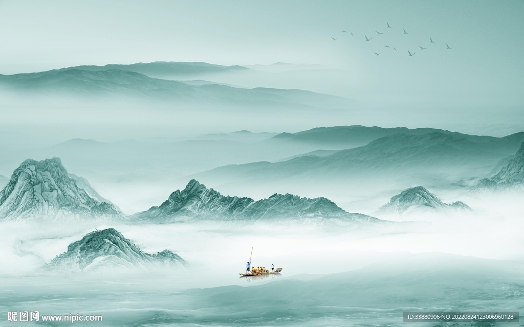 简约中式客厅山水 Tif分层