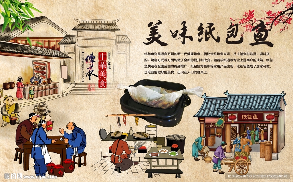 纸包鱼背景墙