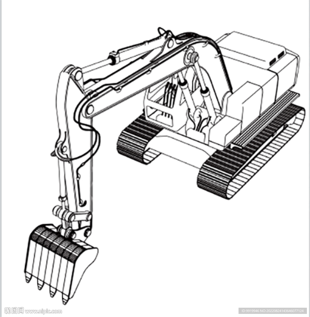 挖掘机线稿设计图