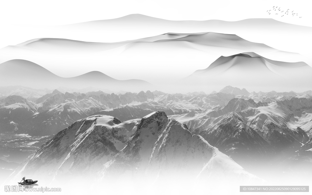 现代灰色山水墙画 TIf分层