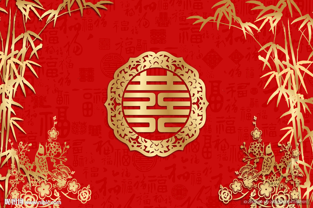 中式红金色婚礼背景
