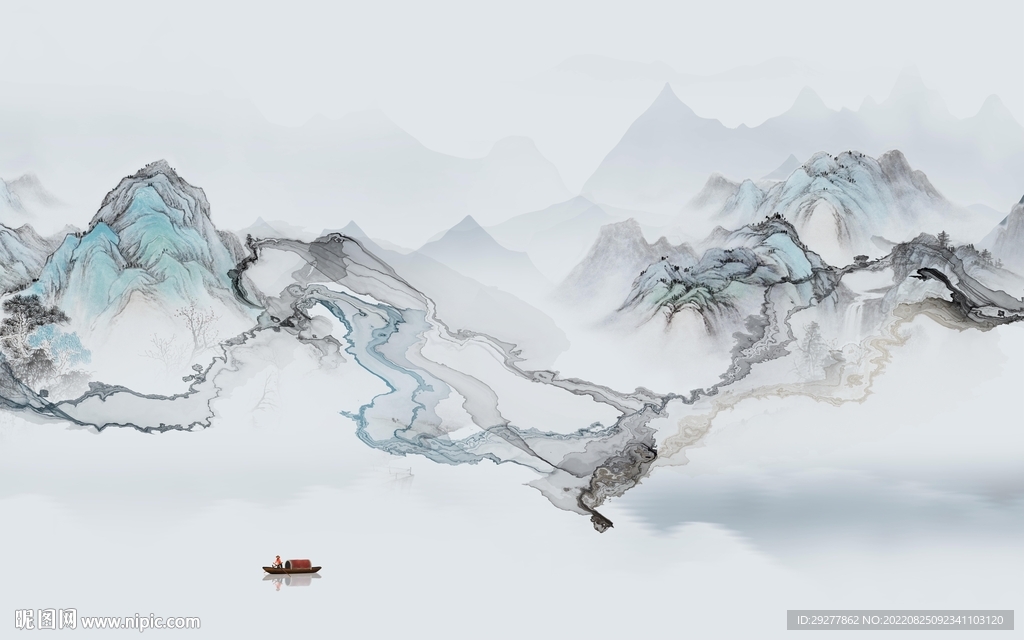 客厅中国风山水画 Tif分层