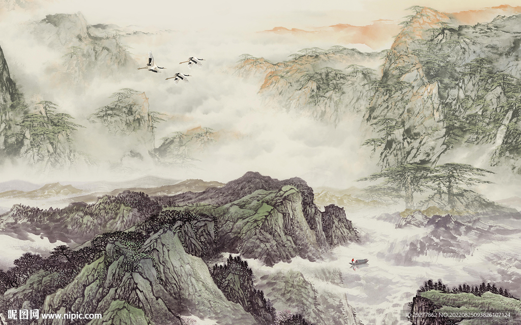 国画中国风山水画 Tif分层