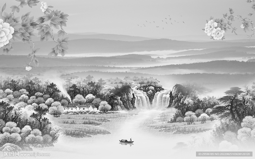 中国风灰色新山水图 TIF分层