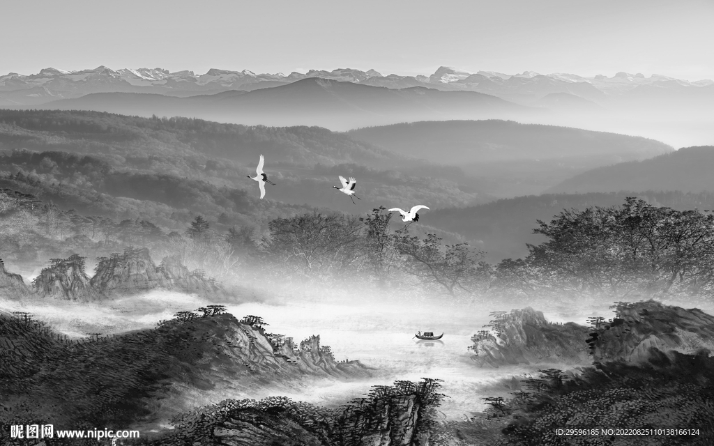 大气灰色新山水图 TIF分层