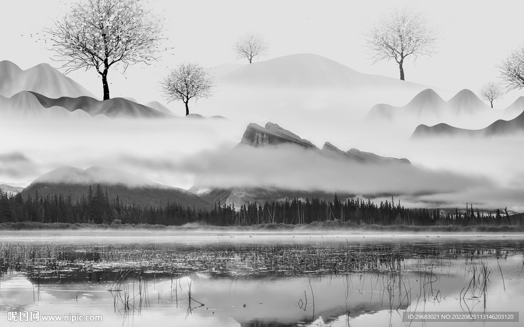 高档灰色山水新画 Tif分层