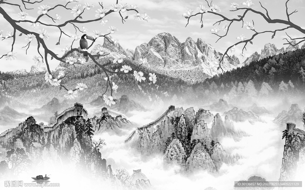 最新意境简约山水 Tif分层