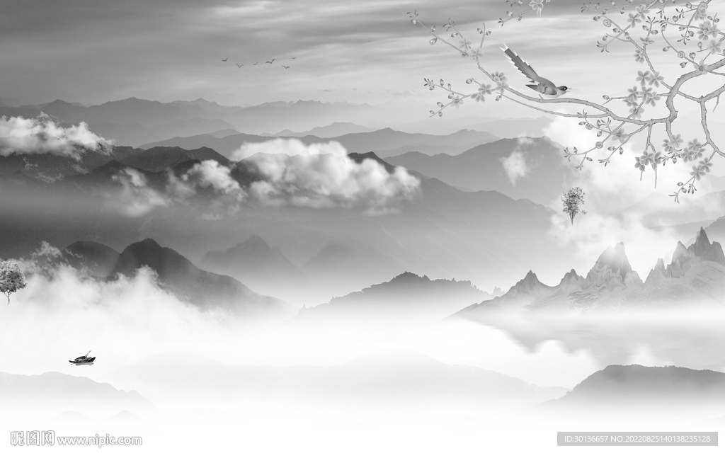 高端灰色中式山水 Tif分层